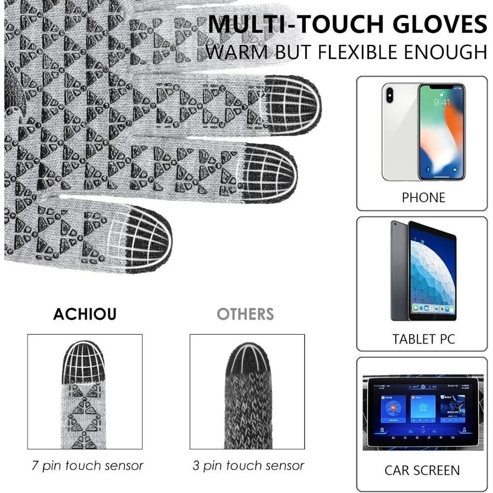 Women's Frost Gray Upgraded Touch Screen Thermal Soft Knit Lining Winter Gloves